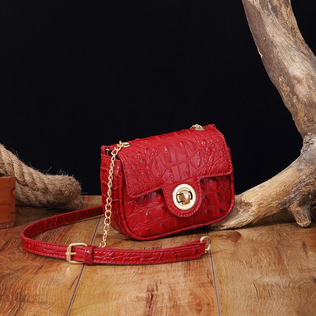 Independent Stand Crossbody Single Shoulder Retro Women's Bag with Multi-color Crocodile Pattern Brahmin