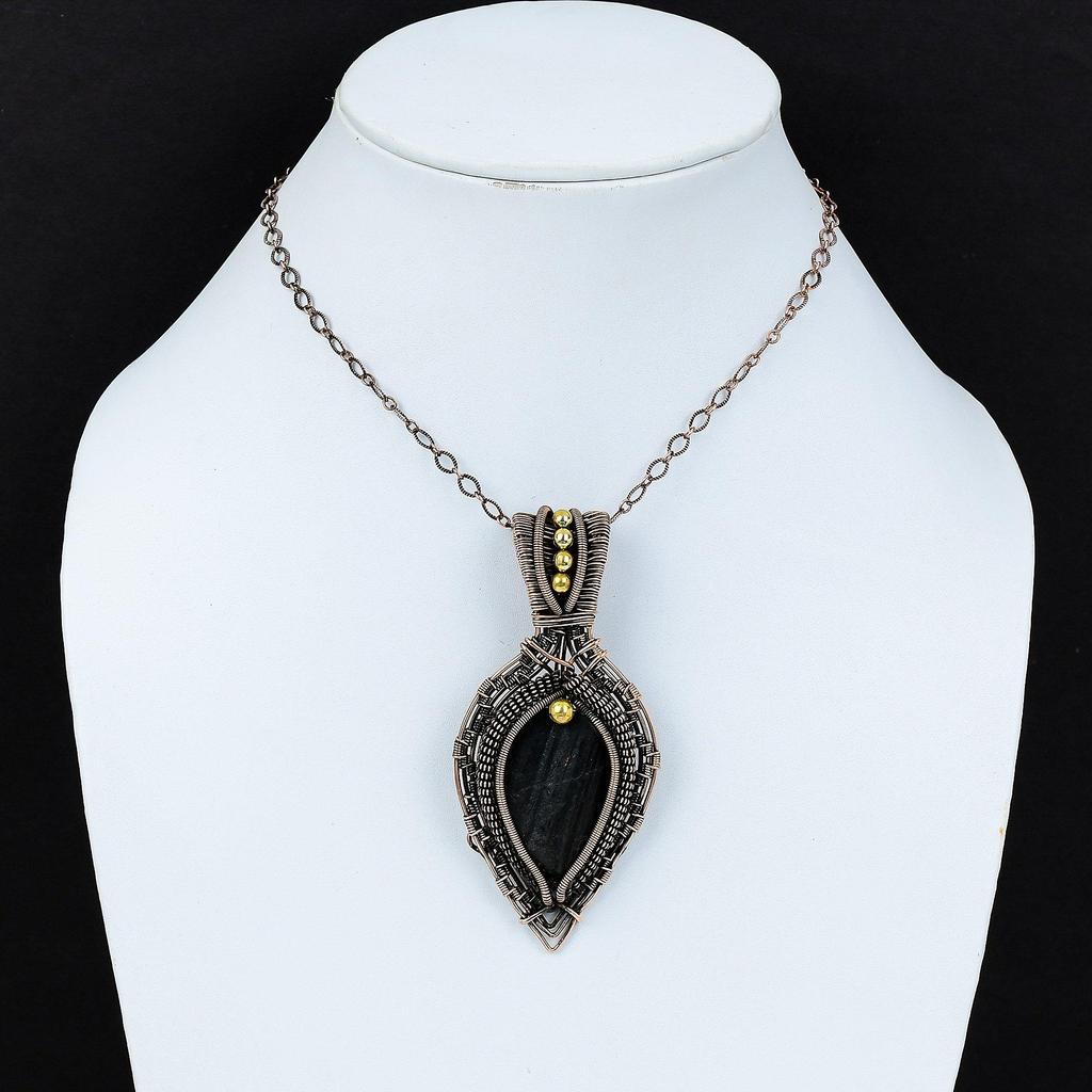 Black Tourmaline Pendant Gemstone Jewelry, 999 Copper Wire Wrapped Pendant, Handmade Amazing Pendant Jewelry