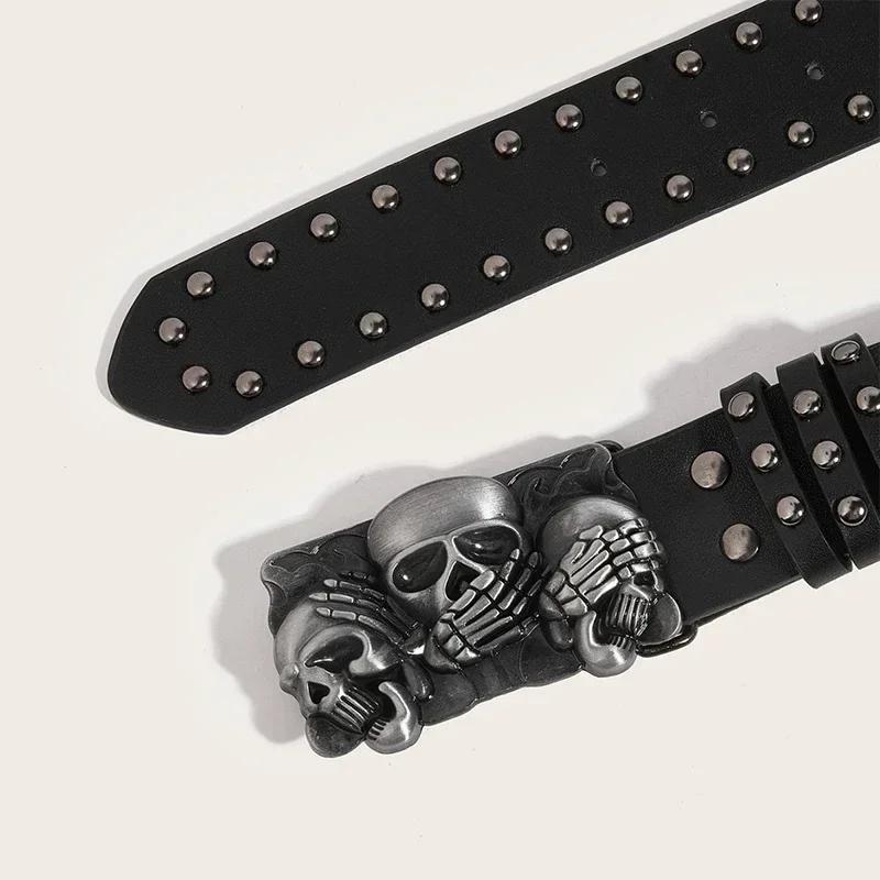 Women's Punk Skull Belt Harajuku Gothic Y2K Rivets Skeleton Hand Decoration Belt Men Girls Leather Belt Halloween Accessories