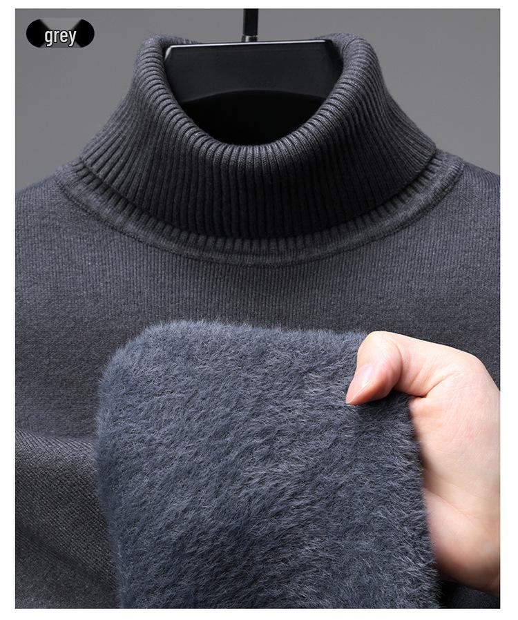 Men's Wool Blend High Neck Knit Sweater with Velvet Fleece Lining