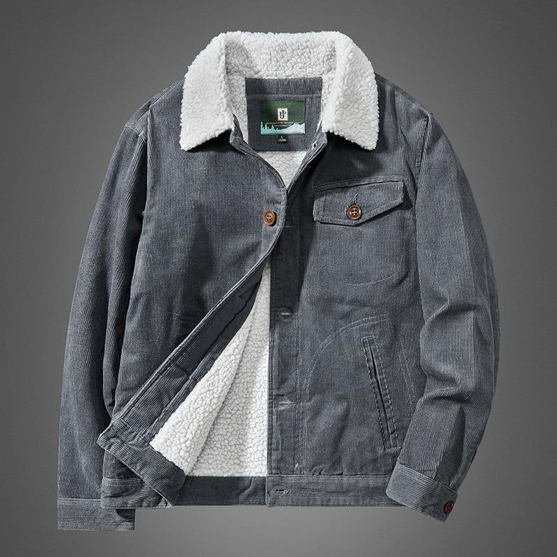 Jackets Padded Warm Loose Parka Coat Corduroy Short Jacket Man Solid Zip Windbreaker Winter Men's Loose
