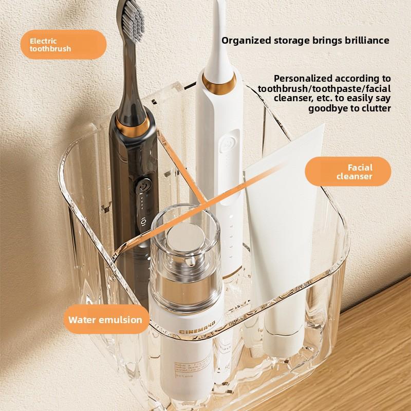 Simple Grid Toothbrush No Punching Wall Mounted Bathroom Household Storage Rack