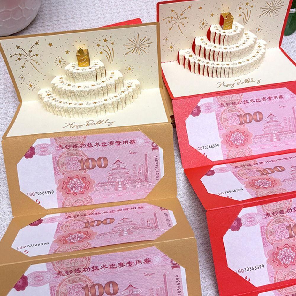 3D Pop-Up Birthday Red Envelope Greeting Card Foldable 6 Card Slots New Year's Money Red Envelope Gold-stamped Cover