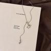 Silver Splicing Pull Asymmetric Sheep Pendant Necklace Long Sweater Chain Anti-Fade Trendy Jewelry for Music Festival Accessory