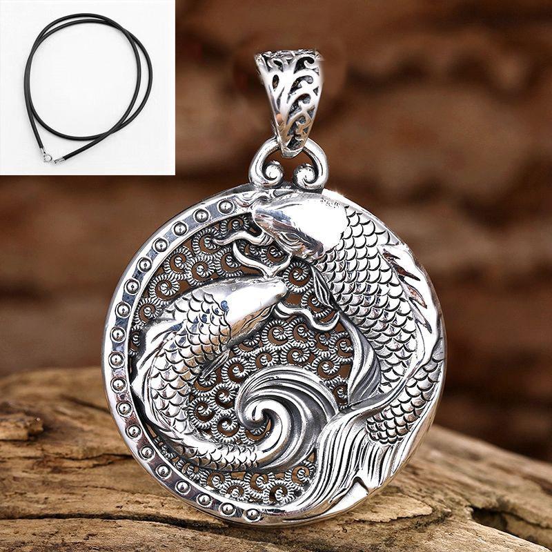 999 sterling silver Pisces water pendant men's and women's necklace new 2023 trendy personalized retro safety buckle