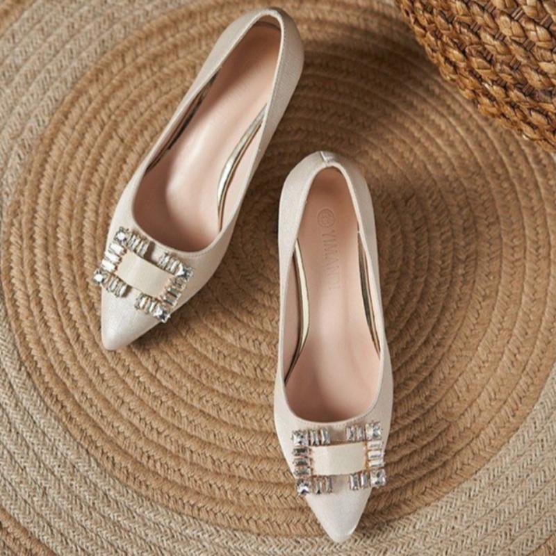

Fall New Chunky Single Shoes Women s Pointy Shallow Mouth Sequins Buckle A Slip-on Low-top Shoes 35
