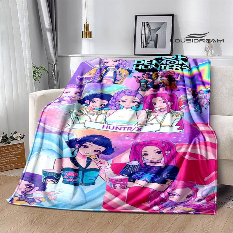 KPop Dämonenjäger Cartoon-Druckdecke Picknickdecke Warme Flanelldecken Heim-Bettbezüge Decken für Betten Geburtstagsgeschenk