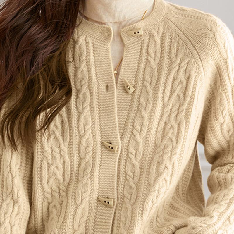 Srcr Women's 100% Pure Wool Cable Knit Cardigan