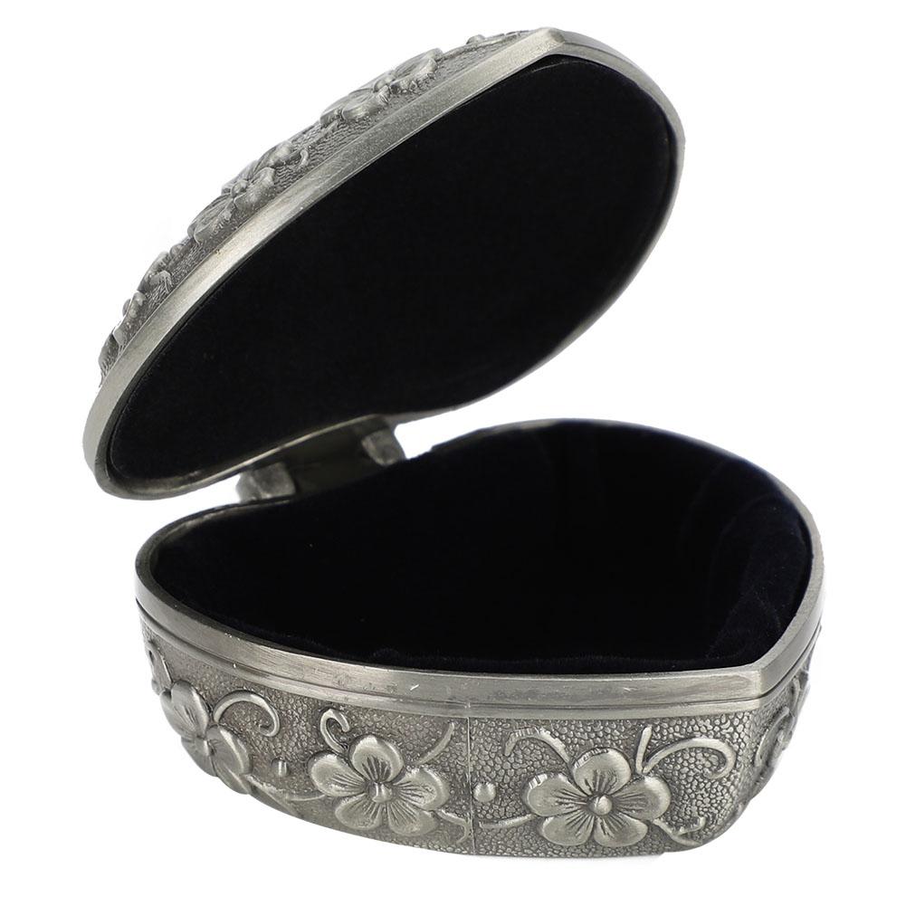 Vintage Alloy Heart Shape Embossment Storage Box Decoration Jewelry Container Holder