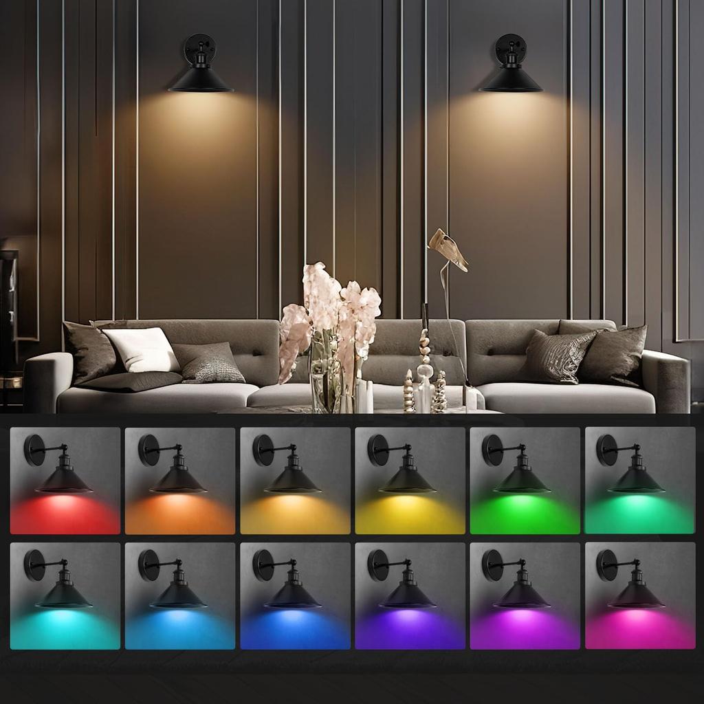 Industrial LED Wall Lamp Rechargeable Wall Sconce RGB Bulb For Living Room Bedroom Corridor Study Stairway Indoor Decor Light