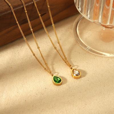 Fashion Water Droplet Zircon Pendant Necklaces for Women Light Luxury Stainless Steel Necklace Jewelry Gifts