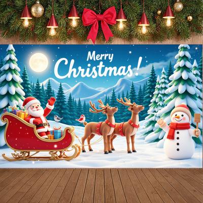 Banner de Cena Nevada Rena Vermelha Banner de País das Maravilhas de Inverno Banner de Natal Trenó do Papai Noel Para Decoração Interna Evento de Inverno Família