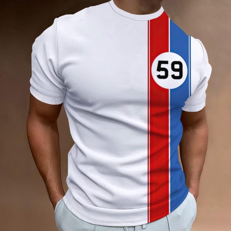 Summer Vintage T Shirt Mens 3D Racing Print Holiday Tops Outdoor Street T-Shirts Oversized Short Sleeve Tee Shirts Male Clothing