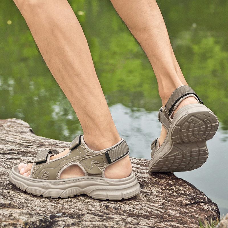 Fashion Walking Summer Shoes Genuine Leather Sandals Outdoor Men's Beach All-match Sandals Leisure Flats 2025 New Men Casual Moccasin