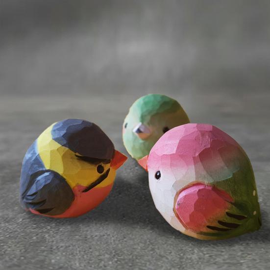 Mini Wood Carving Bird Ornament Hand-Carved Painted Bird Figurine Statue Sculpture Home Office Desktop Decoration Ornament