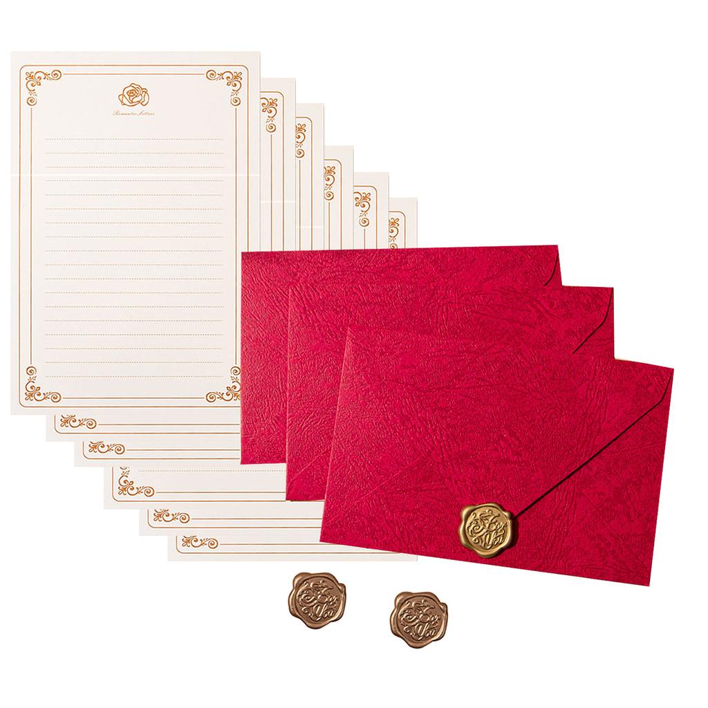 Antique Stationary Letter Paper and Envelopes Set 6 Lined Writting Paper 3 Matching Envelopes 3 Seal Stamp Sticker