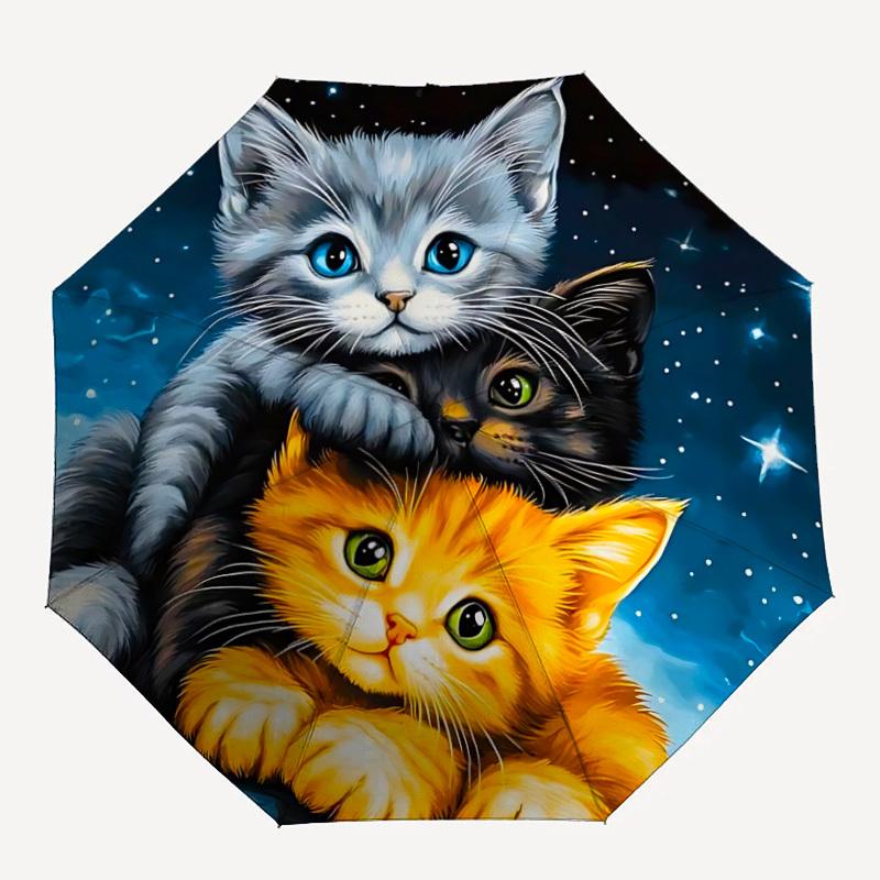 

1pc Kitten Night Sky Automatic Open/Close Umbrella with Windproof, 8-Rib Sturdy Canopy, Durable Ribs, Ideal for Gifts yy251117072