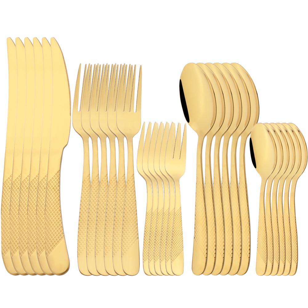 Drmfiy Luxus Besteck 6/30 Stück Gabel Löffel Messer Set Elegantes Gold Edelstahl Geschirr Set Teelöffel Küchen Silberwaren Set