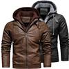 Men's Fake Two-Piece Leather Jacket Removable Hooded Fleece Fashion Casual Coat
