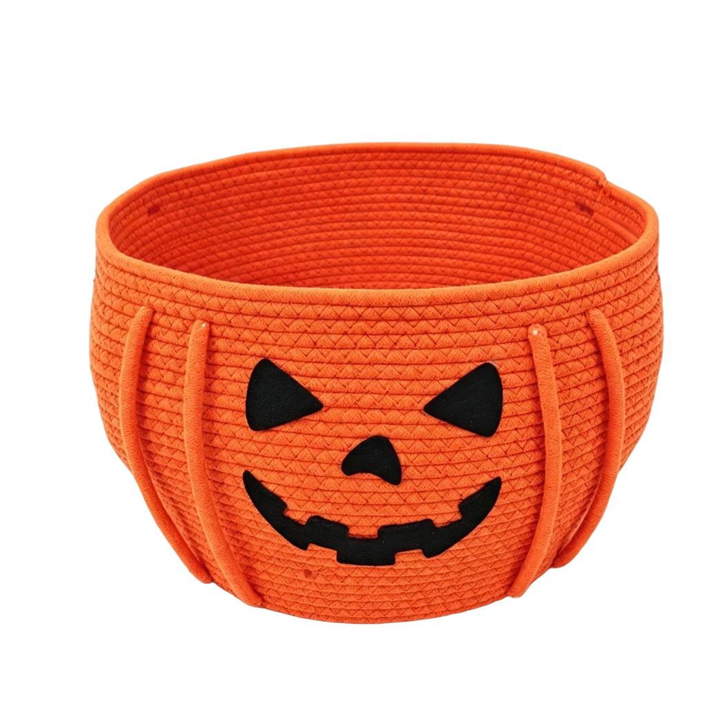 Halloween Pumpkin Woven Storage Basket Cotton Rope Decorative for Home Shelf