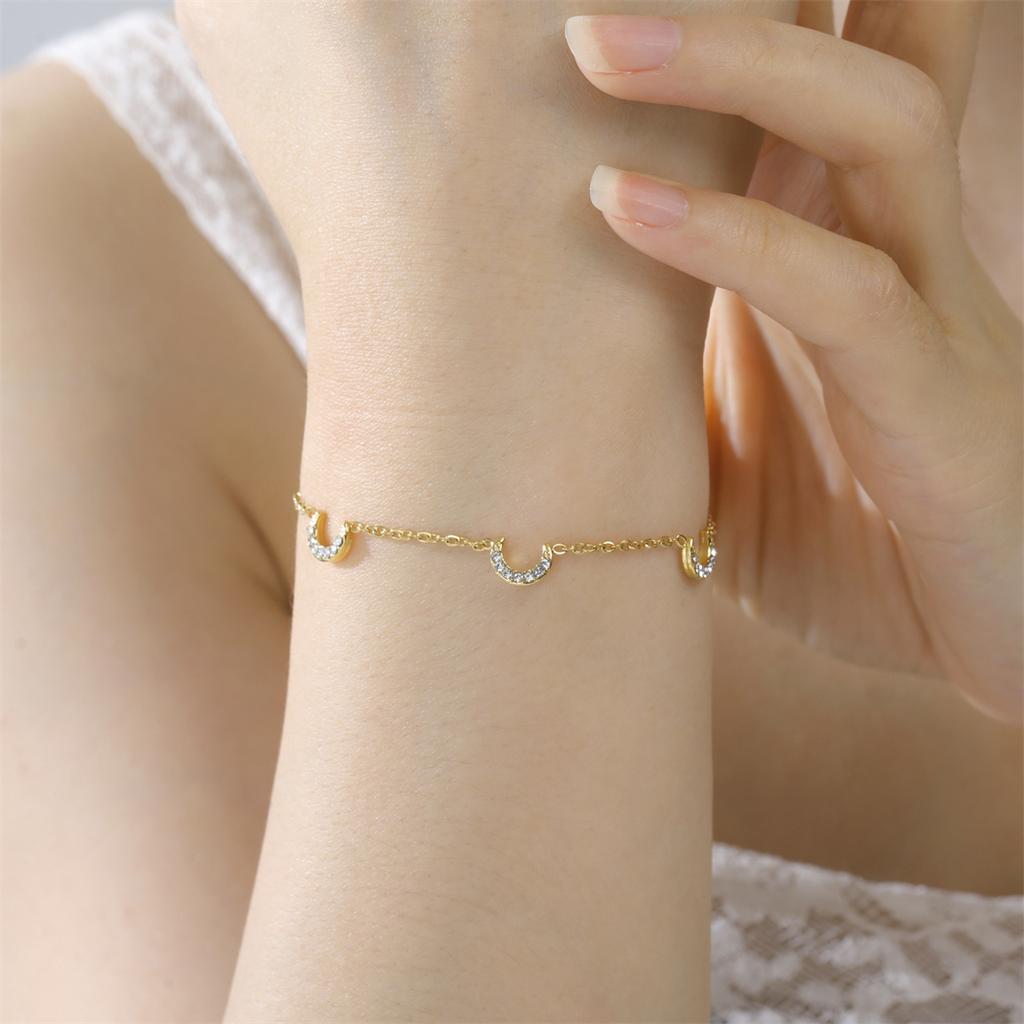  Rhinestone Four Moon Symbol Bracelet Stainless Steel Fashion Simple Geometric Bracelet Women Birthday Party Jewelry Gift