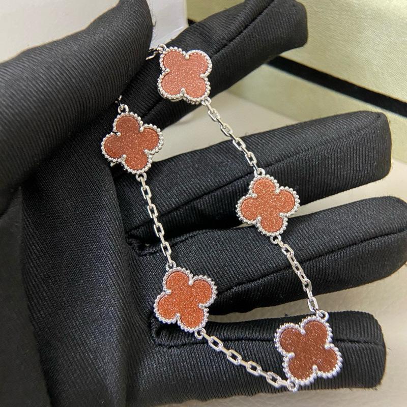Exquisite Four-leaf Clover Bracelet for Women Five-flower Bracelet Double-sided Natural White Mother-of-pearl and Carnelian Bracelet