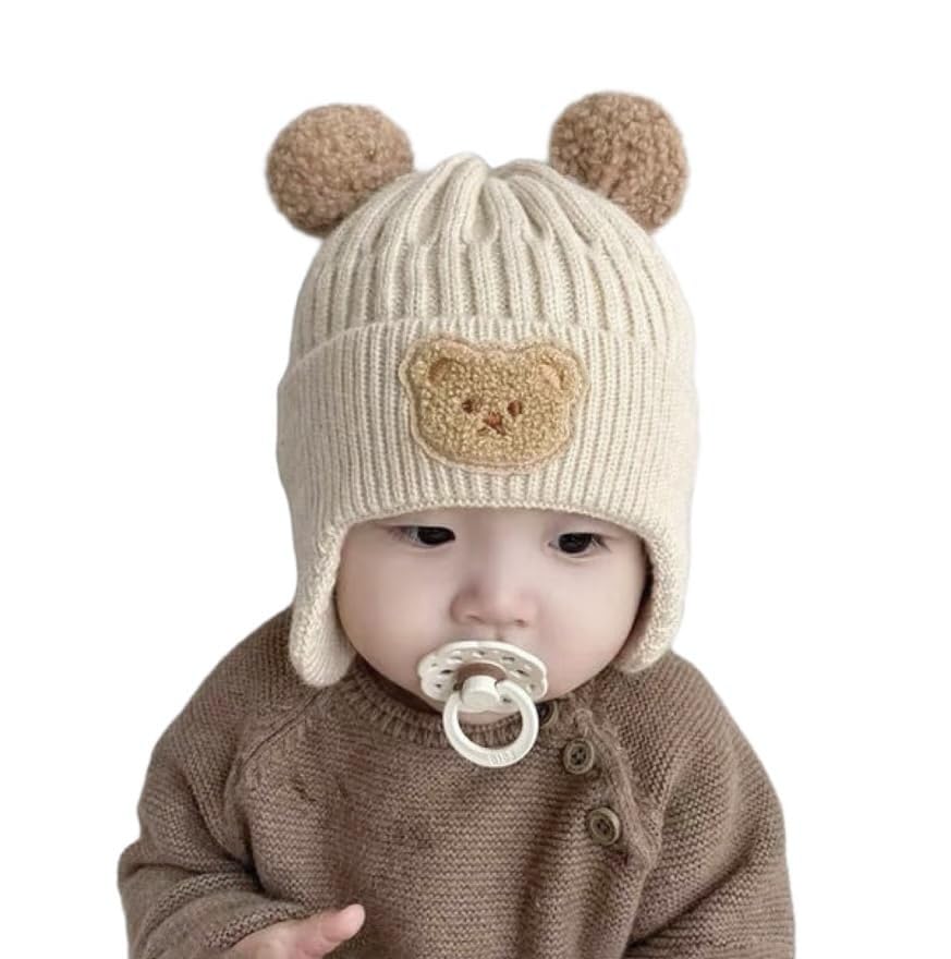 Sole Only Knitted Hat with Bear Ears for Warm and Comfortable for Soft and Perfect for and Perfect for and Light Suitable for ages 6 months and up to