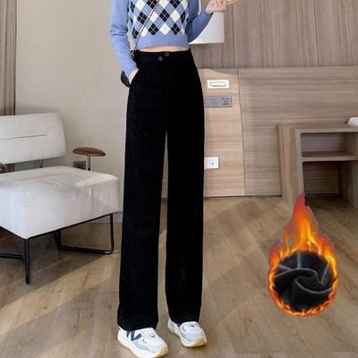 Plus Velvet Pants Women In Spring Autumn Corduroy Pants Loose High Waist Slim Straight Pants Women