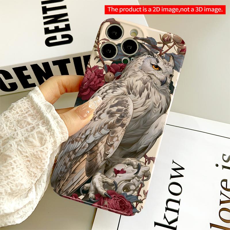 2DFlat Owl with Roses and Skull All inclusive film hard iPhone case, compatible with iPhone 18 Pro Max 17 16 15 14 13 12 11