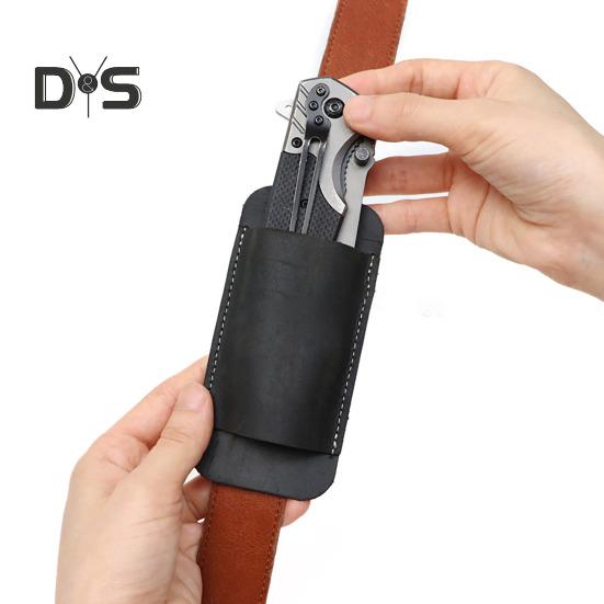 Leather Knife Sheath Men EDC Organizer Retro Belt Carrying Knife Holder Pocket Folding Knife Holster Horizontal Scabbard for Adventurers Belt