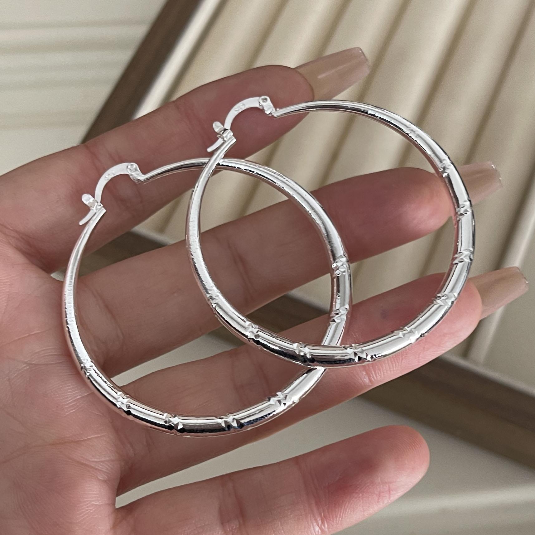 

925 Sterling Silver Earrings For Women Trendy Geometric Big Round Twist Earring Jewelry Prevent Allergy Party Gift Accessories