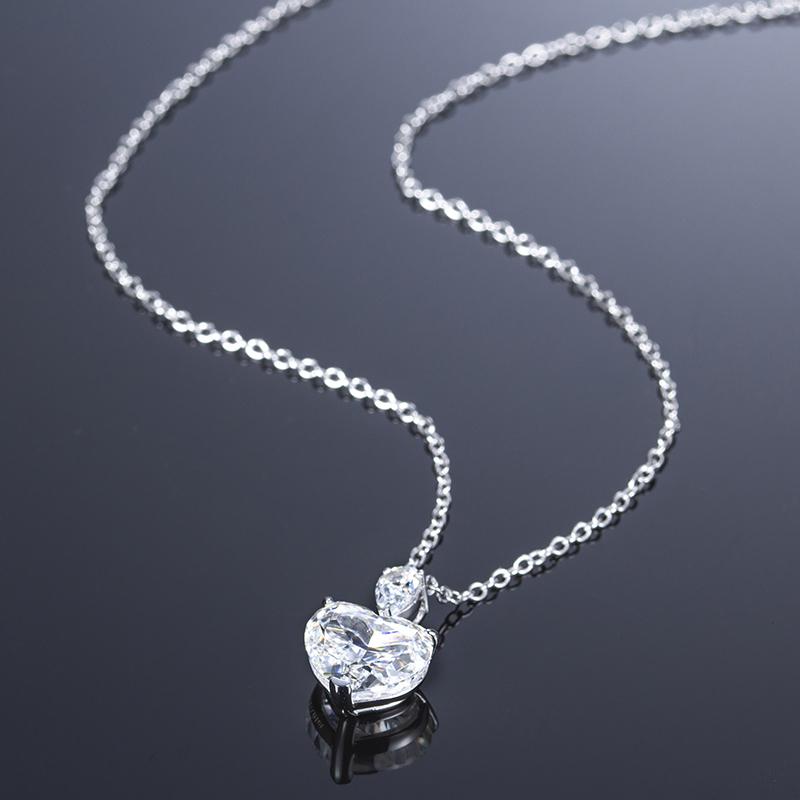 5CT Heart Shape Zirconia 925 Silver Necklace for Women Daily Wear Adjustable Chain Length
