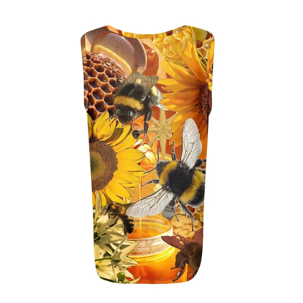 Women's Fashion Casual Pleated Square Collar Sleeveless Vest Print Summer T-shirt