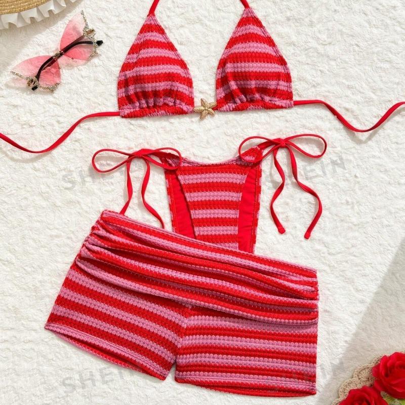 Nuovo Bikini Costume da Bagno Stile Europeo e Americano Donna Costume a Pezzi Separati Pantaloncini a Vita Alta Decorazione con Paillettes Stella Marina Vacanza Spiaggia Nuoto