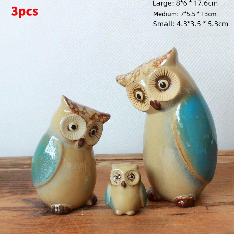 3pcs Porcelain Owls Statue Ornament Shaped Desktop Craft Figurine Sitting Room