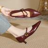 Pointed single shoes medium heel one-word strap high heels stiletto soft leather Mary Jane shoes