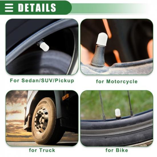 TWENTY Car Universal Tire Valve Stem Caps Valve Stem Covers 12mm Plastic White