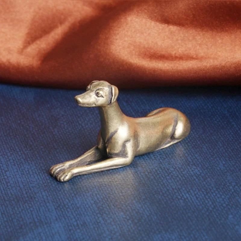 Statuetă Durabilă din Alamă Cățel Miniatură Câine Greyhound Figurină Colecționabilă Fără Pene Cadou de Sărbători Ornament de Birou Metal Decor pentru Casă