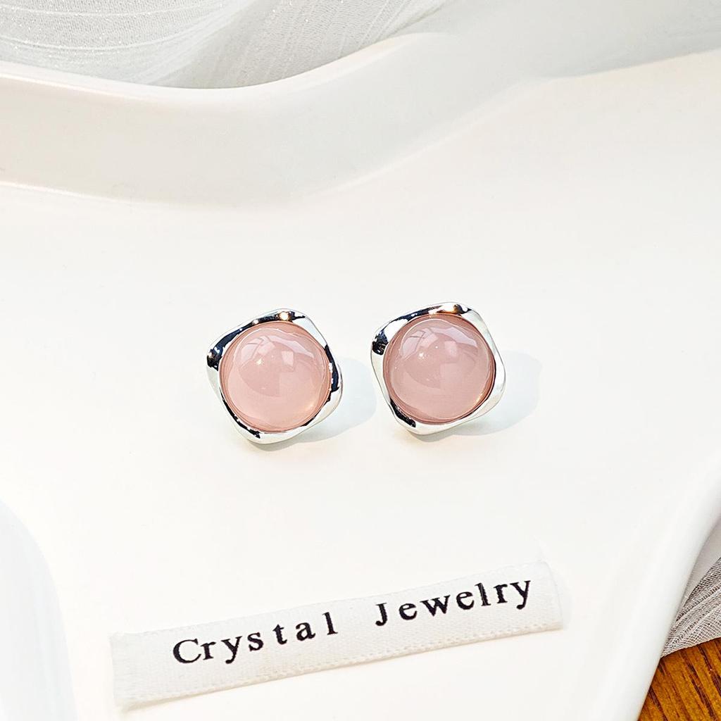 Silver Needle Korean Style High-End Jelly Color Geometric Earrings – Sweet, Fresh, Versatile Square & Round Stud Design