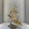 Women's Summer Golden Leaf-Embellished Heels Stiletto Pointed Toe Open Toe Dress Sandals