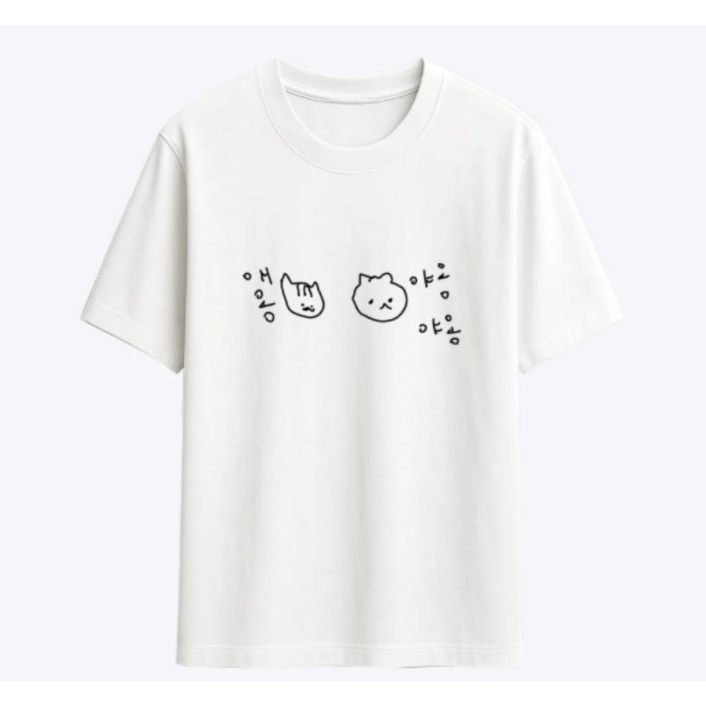 Cat Short-sleeve Printed T-shirt Top Cute Line Art Cat Meme Graphic Casual Streetwear Daily Wear Versatile