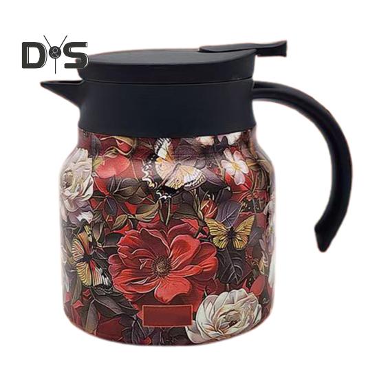 

Термограф для кофе, изолированный чайник со встроенным фильтром, V-образный носик, ретро-цветочный узор, чайник для воды, кувшин для напитков 1000ML красный