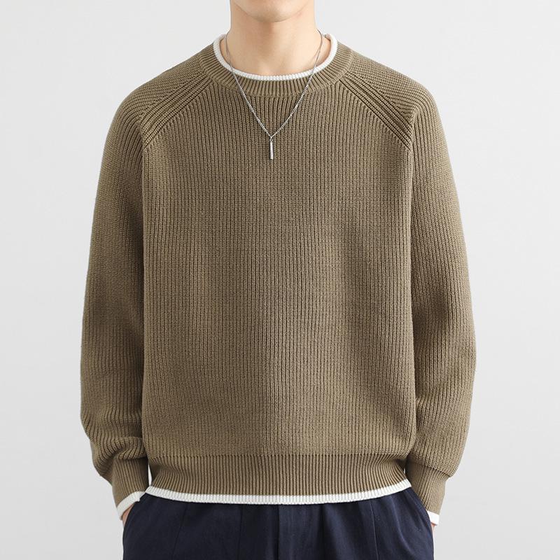 2025 Autumn/Winter Men s Pure Cotton Trendy Brand Crew Neck Sweater - Stylish Knitted Design for Boys M (recommended 90-110 jin)