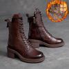 Fashion 2025 Handmade Retro High Heel Boots Women Autumn Winter Full Cow Leather Round Toe Zipper Trend Warm Mid-Calf Boots Female