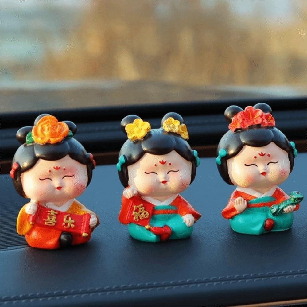 Resin Car Cute Doll Ornament Art Craft Tang Dynasty Woman Figurine Car Interior