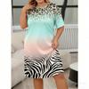 Summer Leopard Zebra Color Print Women Short Sleeve Sleepwear Dresses Loose Fit Tee Nightwear Home Clothes Nightie Loungewear