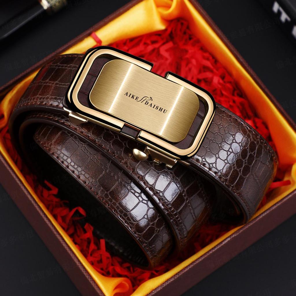 Eck Kangaroo Men's Toothless Automatic Buckle Crocodile Pattern Formal Belt