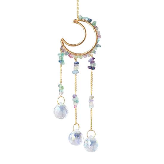 Crystals Suncatcher, Hanging Moon Sun Catcher with Glass Prisms for Windows, Healing Crystal Decor for Home, Gift for Christmas Birthday Valentine