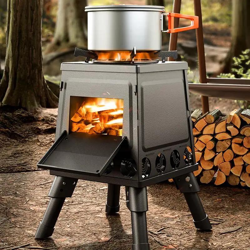 Camping Stove Foldable Camping Oven Wood Burning Stove Portable Wood Stove Camping Gadgets for Barbecue Boiling Water Cooking