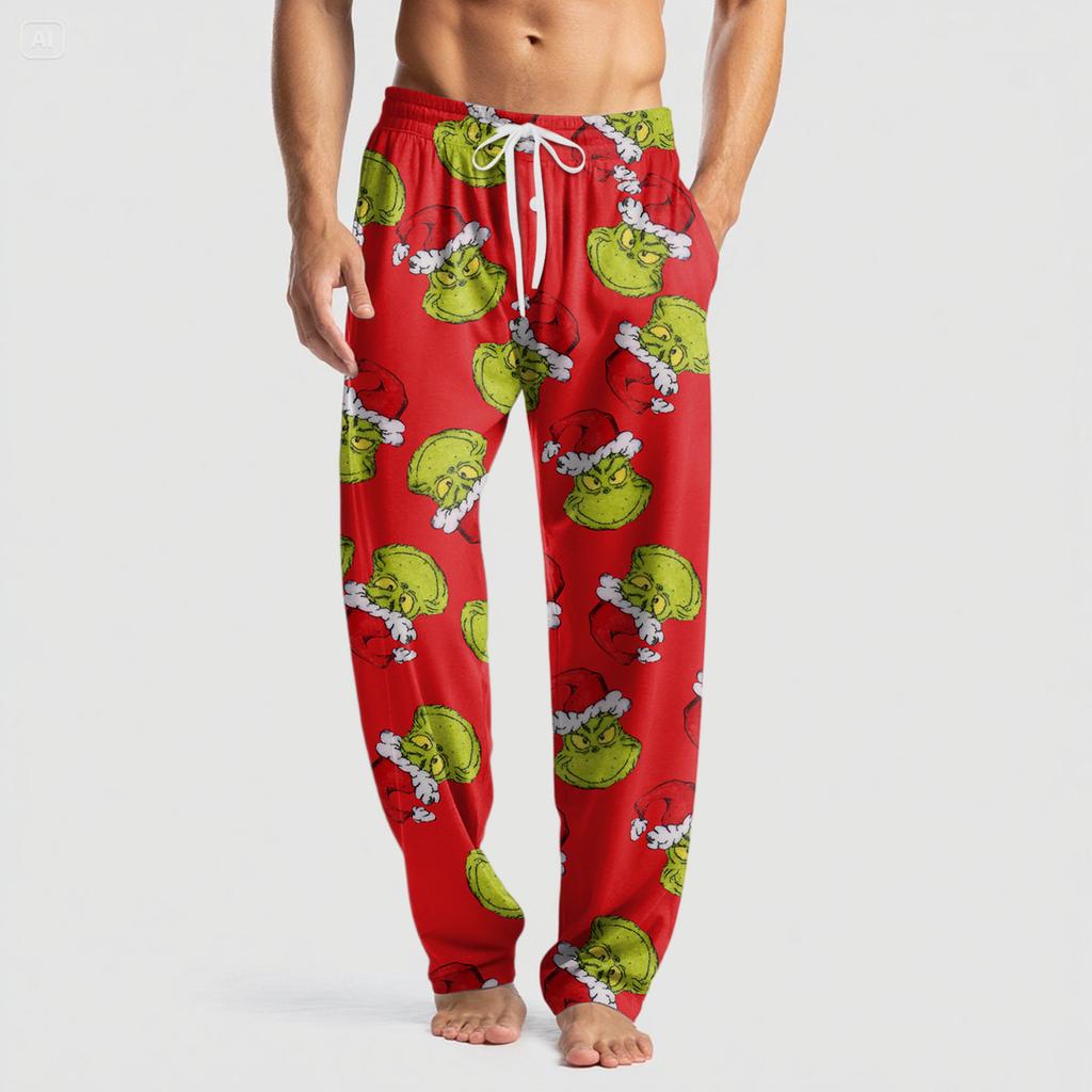 Men's Knitted Fashion Print Pocket Casual Pants Pajama Pants